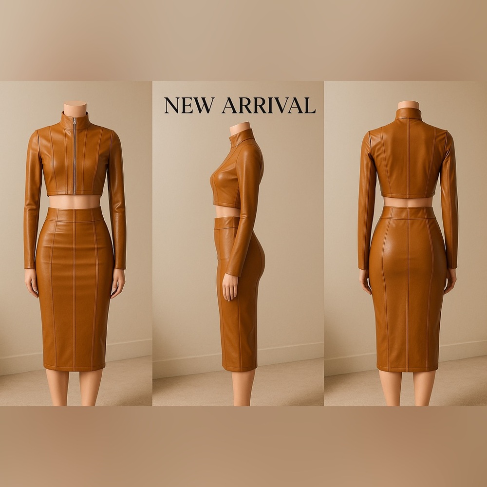Brown Midi Pencil Skirt Set for Cocktail